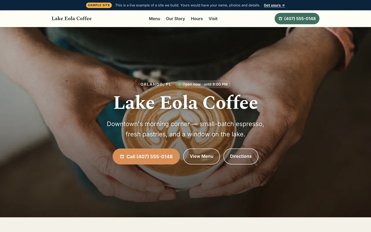 Top of the Launch-tier restaurant & café sample site built by Florida AI Partners