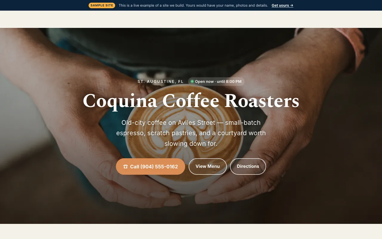 Launch-level café website by Florida AI Partners