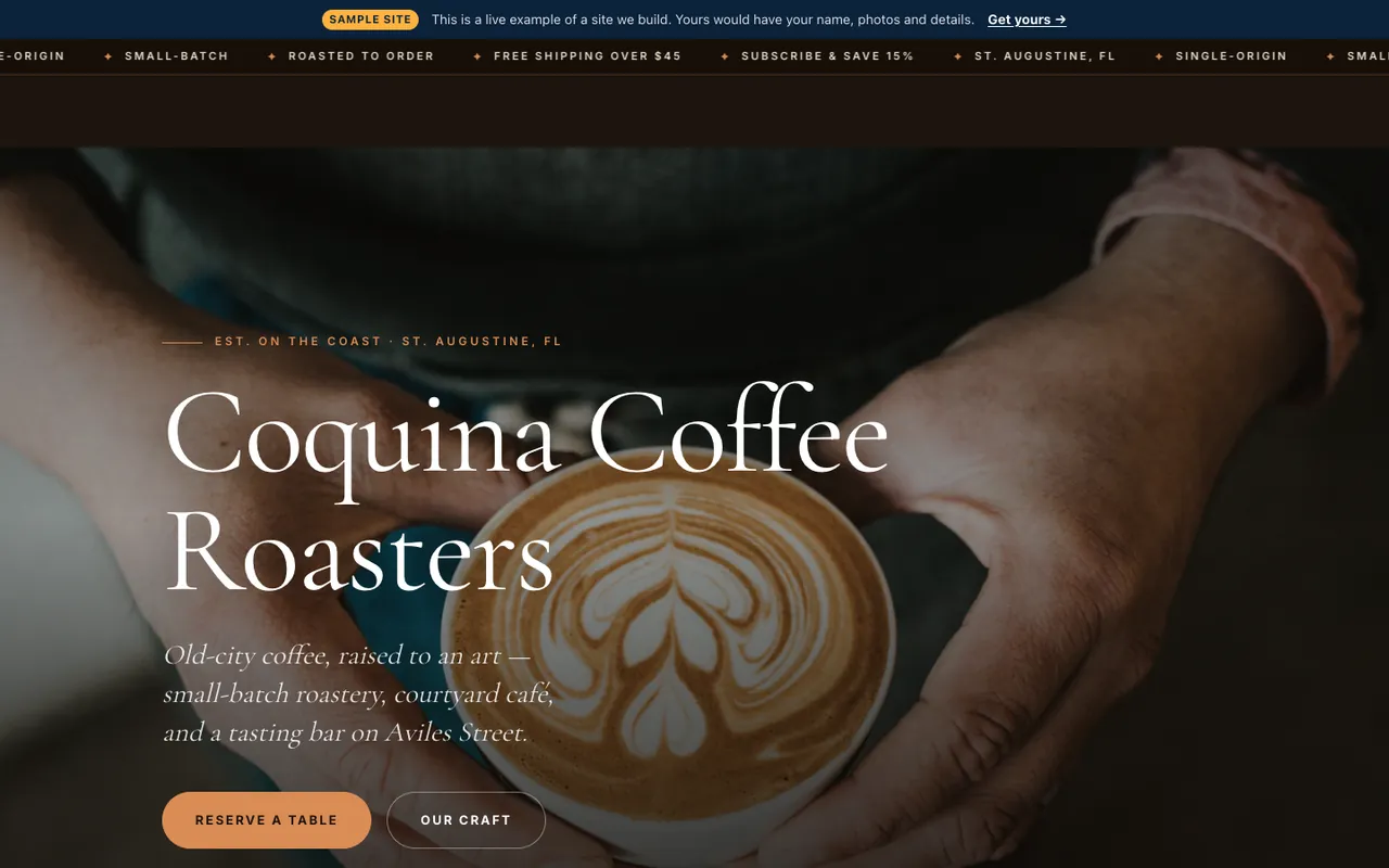 Signature-level café website by Florida AI Partners
