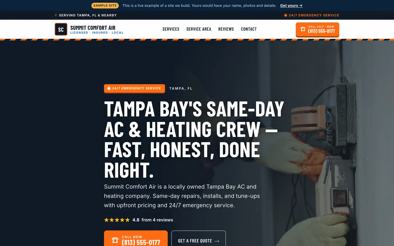 Top of the Launch-tier home services sample site built by Florida AI Partners