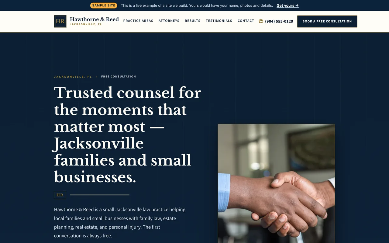Top of the Launch-tier professional services sample site built by Florida AI Partners