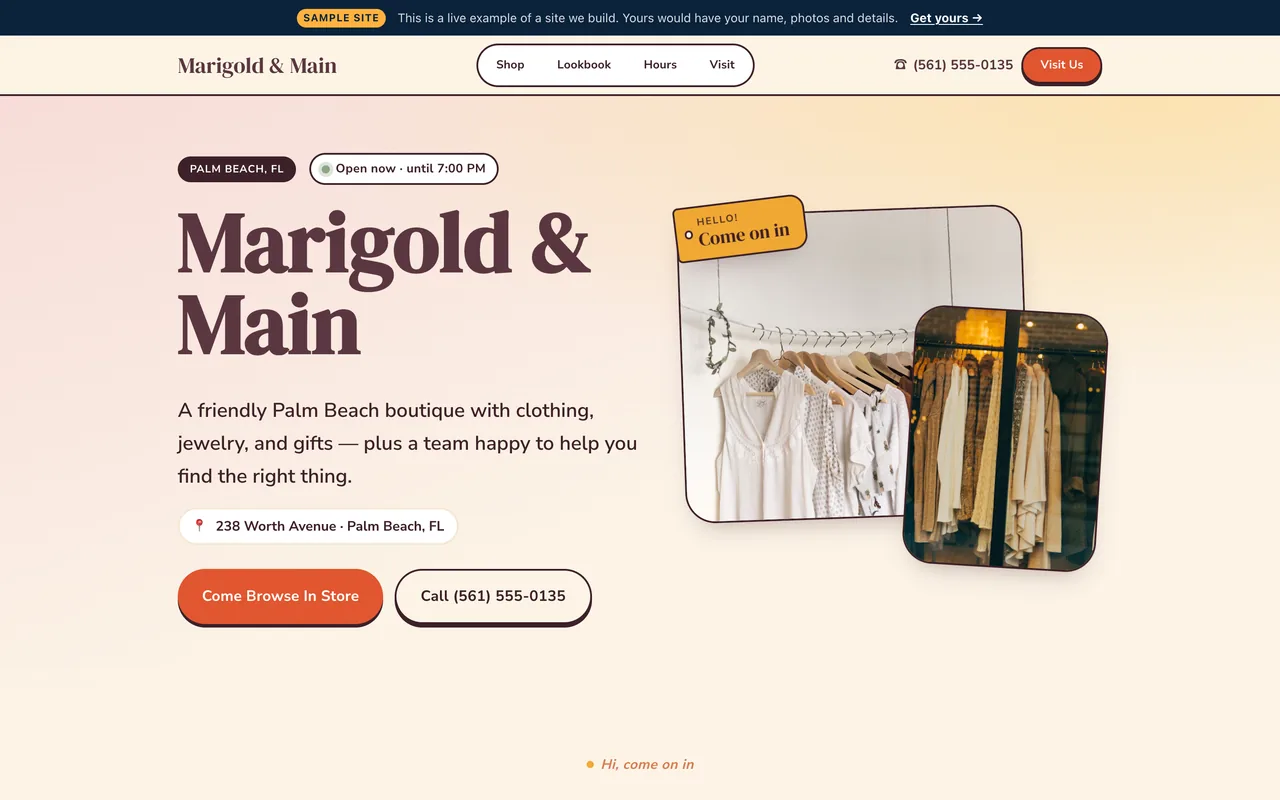Top of the Launch-tier retail & boutique sample site built by Florida AI Partners